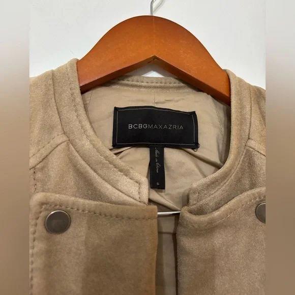 BCBGMAXAZRIA Women Tan Aztec/Tribal Print Faux Suede Peter Moto Jacket Small - Picture 12 of 15
